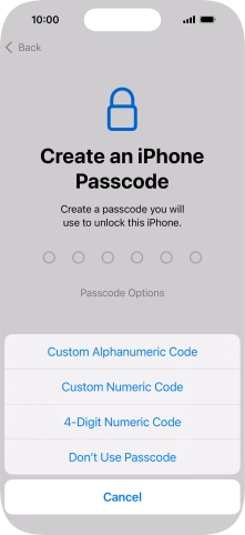 Follow the instructions on the screen to turn on use of phone lock code or press Don't Use Passcode.