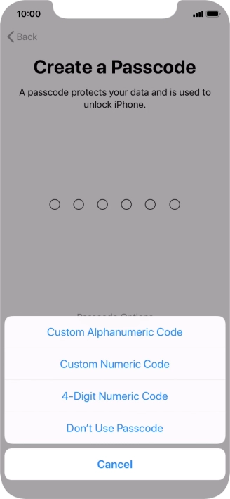 Follow the instructions on the screen to turn on use of phone lock code or press Don't Use Passcode.