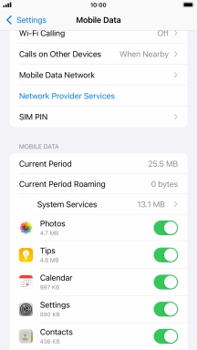 The data usage for each application is displayed below the name of the application.