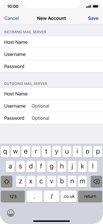 Press Username and key in the username for your email account. Please note that if you're using Vodafone's outgoing server, leave the username field empty.