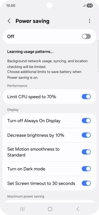 Press the indicators next to the required settings.