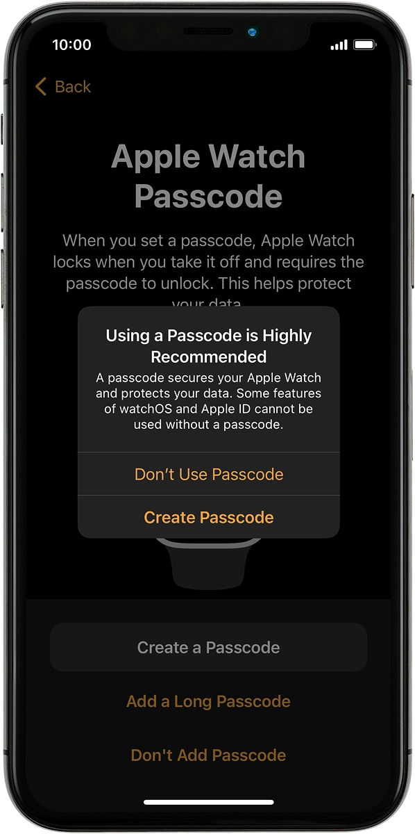 On your phone: Press Don't Use Passcode.