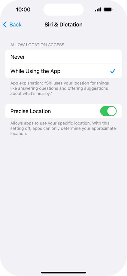 Press the required setting to turn the function on or off.