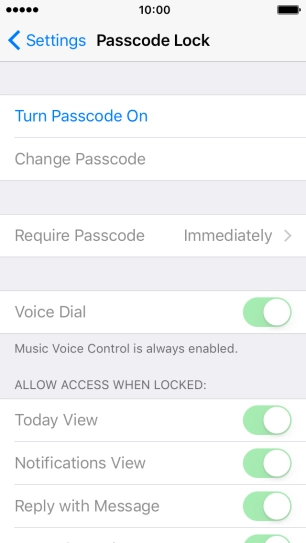 Press Turn Passcode On and key in a phone lock code of your own choice twice.