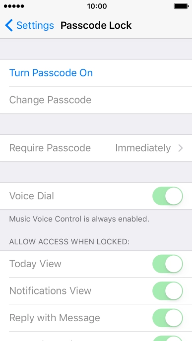 Press Turn Passcode On and key in a phone lock code of your own choice twice.