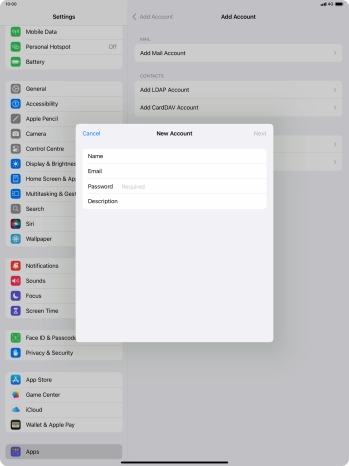 Press Password and key in the password for your email account.
