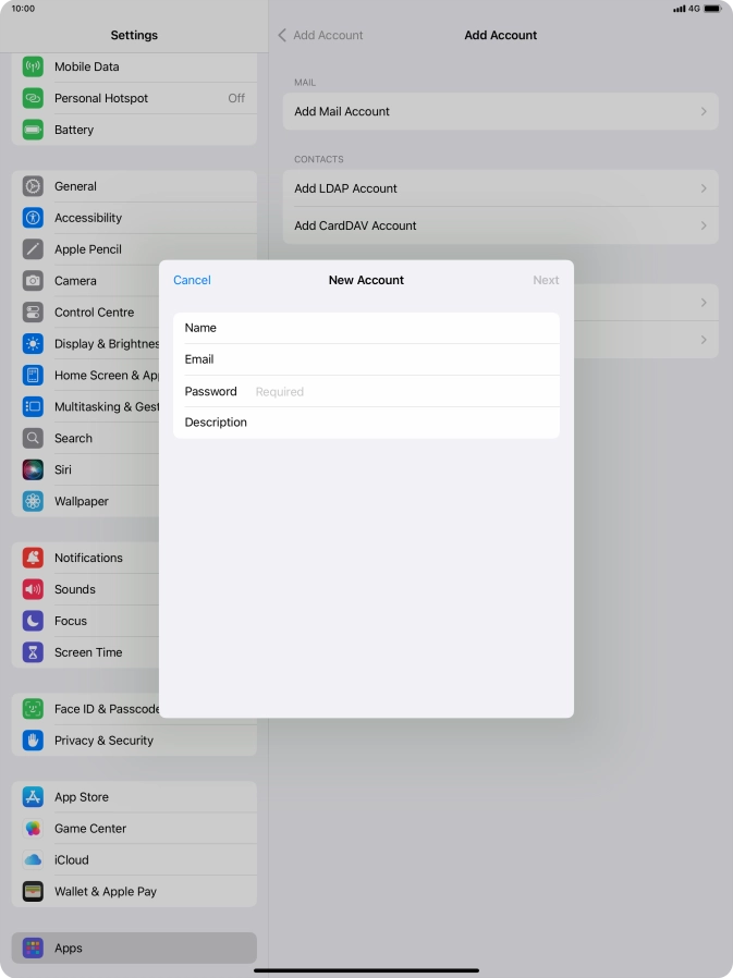Press Password and key in the password for your email account.