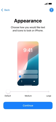 Select the required text and icon size on your phone and press Continue.