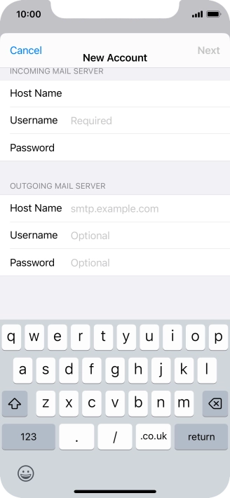 Press Username and key in the username for your email account.