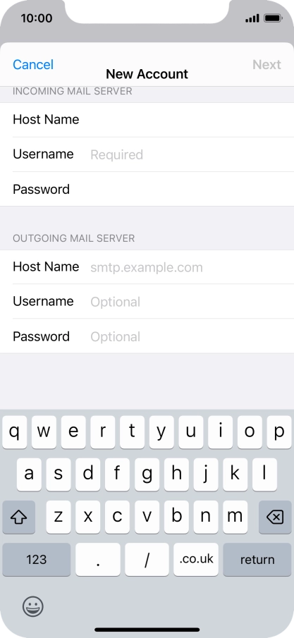 Press Username and key in the username for your email account.