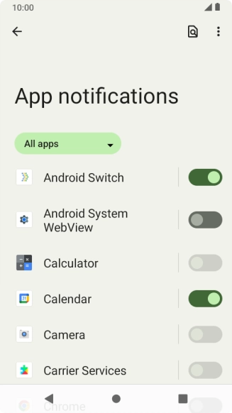 Press the indicators next to the required apps to turn the function on or off.
