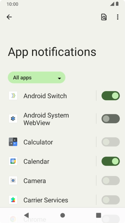 Press the indicators next to the required apps to turn the function on or off.