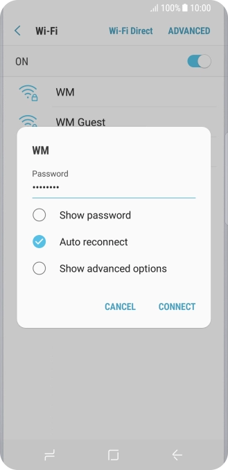 Key in the password for the Wi-Fi network and press CONNECT.