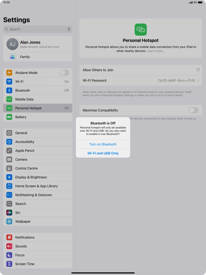 If Wi-Fi is turned on, press Wi-Fi and USB Only.