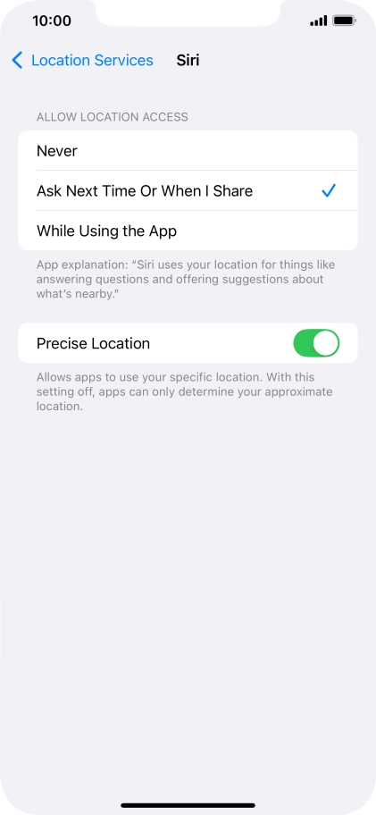 Press the required setting to turn the function on or off.