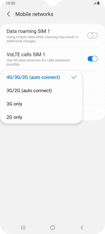 Press the required network mode.