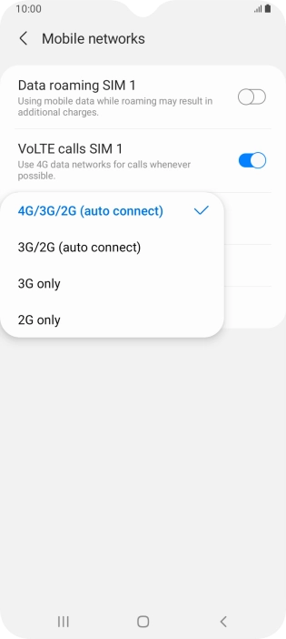 Press the required network mode.