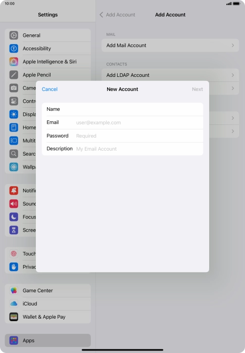 Press Email and key in your email address.
