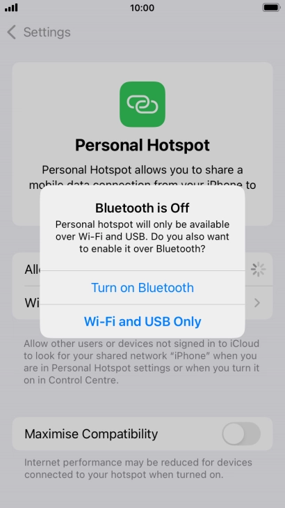 If Wi-Fi is turned on, press Wi-Fi and USB Only.