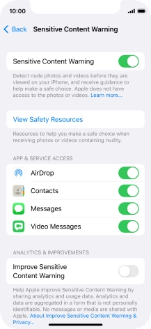 Press the indicators next to the required applications to turn the function on or off.