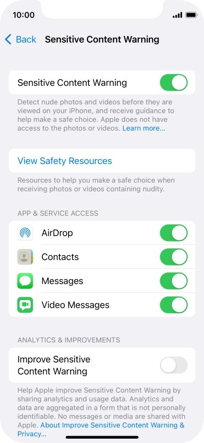 Press the indicators next to the required applications to turn the function on or off.