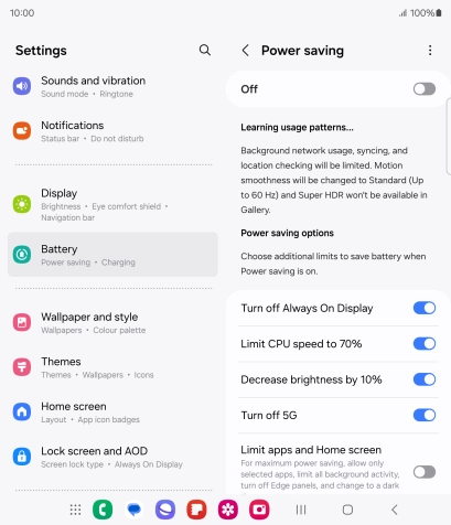 Press the indicators next to the required settings.