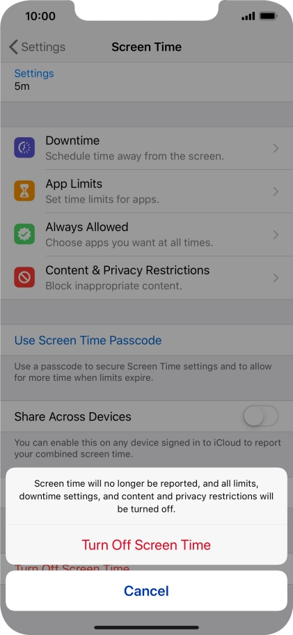 Press Turn Off Screen Time.