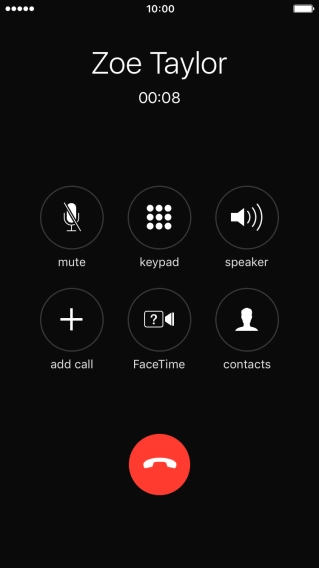 Press the end call icon to end the call and return to the home screen.
