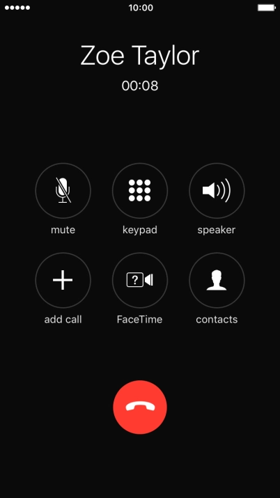 Press the end call icon to end the call and return to the home screen.