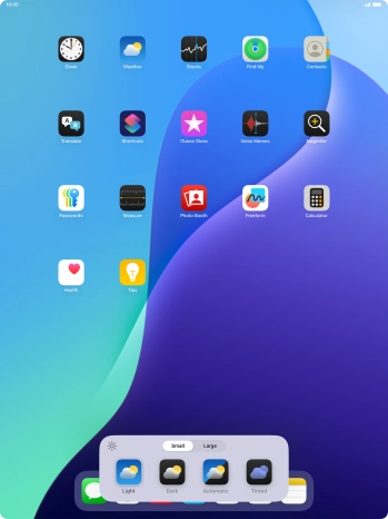 Press the required setting to select the size of app icons on the home screen.
