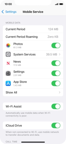 Press the indicators next to the required applications to turn the function on or off.
