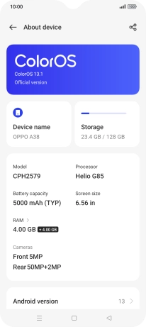 Press ColorOS. If a new software version is available, it's displayed. Follow the instructions on the screen to update the phone software.
