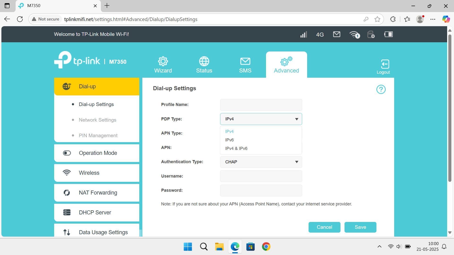 Click the required setting.