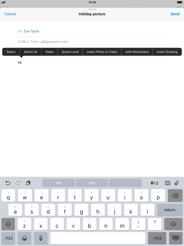 Press Insert Photo or Video and follow the instructions on the screen to attach a picture or a video clip. Press Insert Photo or Video and follow the instructions on the screen to attach a picture or a video clip.