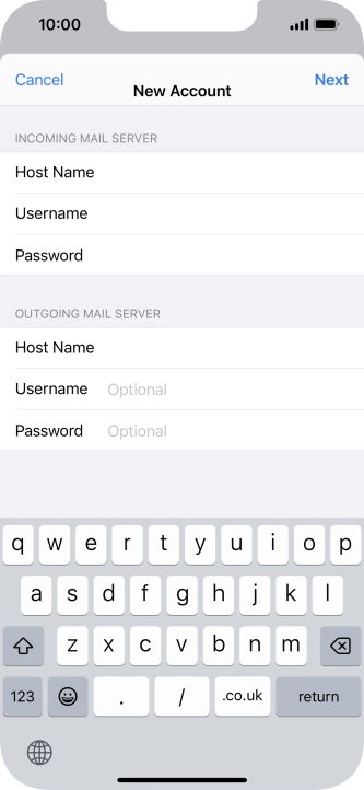 Press Username and key in the username for your email account. Please note that if you're using Vodafone's outgoing server, leave the username field empty.