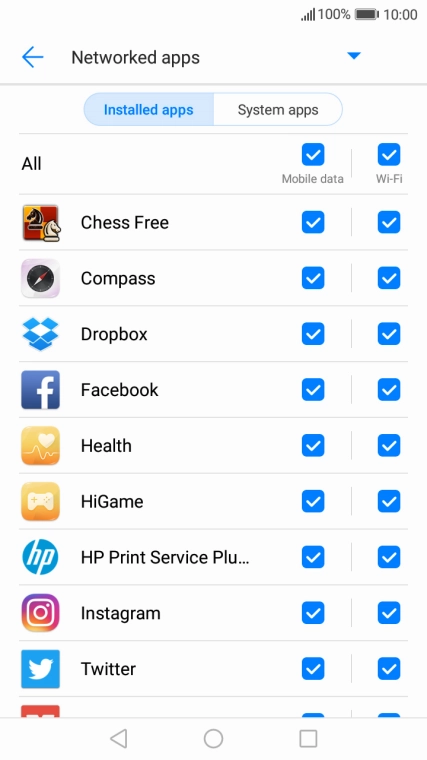 Press the field next to the application name in the 