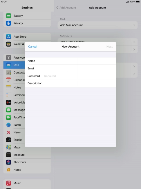 Press Password and key in the password for your email account.