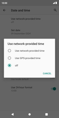 Press Use network-provided time to turn on the function.