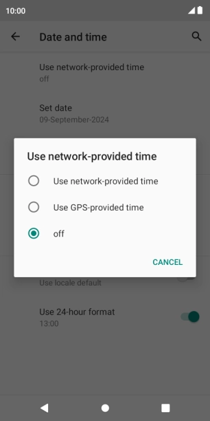 Press Use network-provided time to turn on the function.