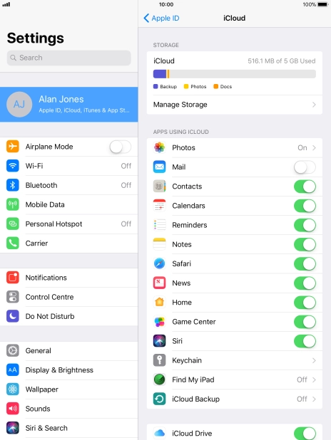 Press iCloud Backup.