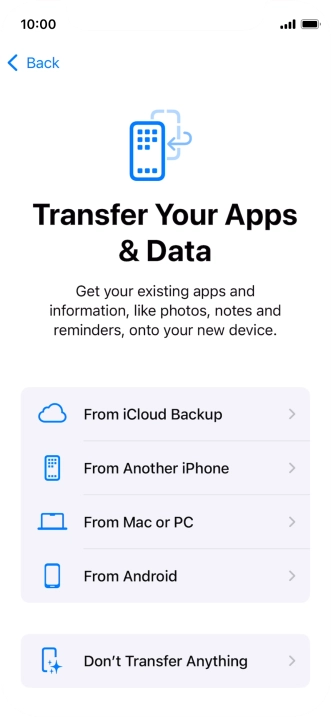 Press Don't Transfer Anything and follow the instructions on the screen to finish the activation.