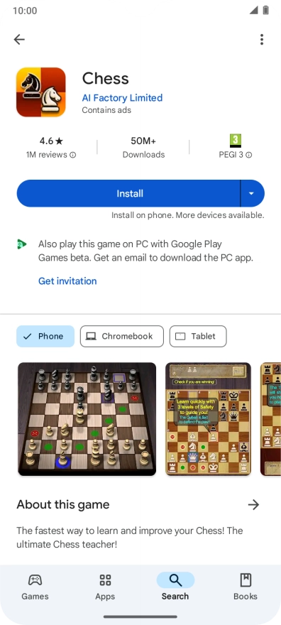 Press Install and follow the instructions on the screen to install the app.