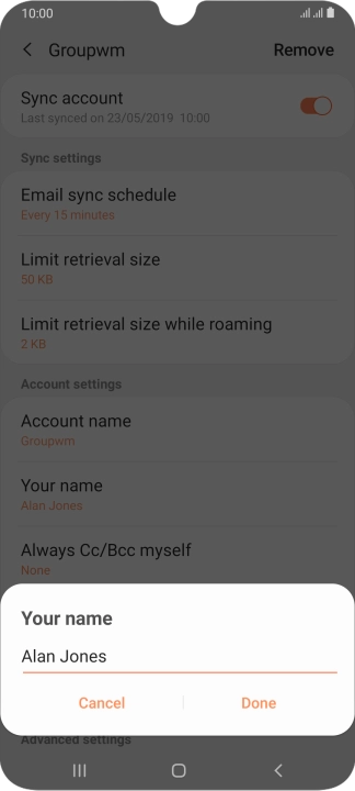 Key in the required sender name and press Done.