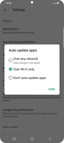 To turn on automatic update of apps using mobile network, press Over any network.