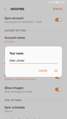 Key in the required sender name and press OK.
