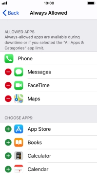 Press the add icon next to the required app to add it to the list of allowed apps during Downtime.