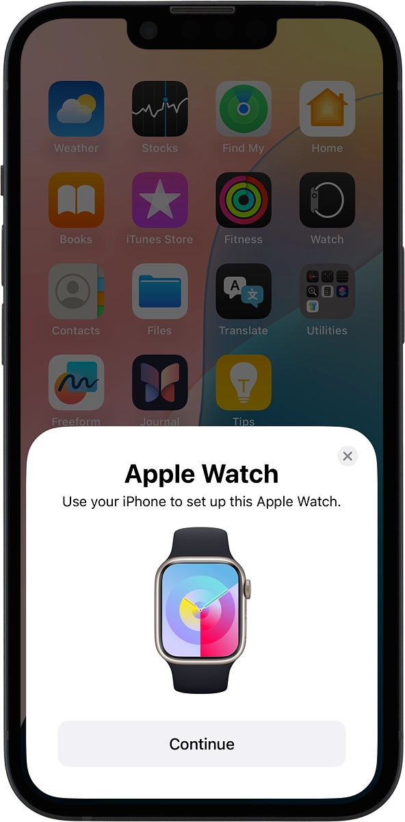 On your phone: Press Continue and follow the instructions on your phone to place the watch face in the middle of your phone's camera viewfinder.