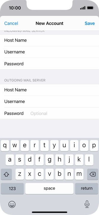 Press Password and key in the password for your email account. Please note that if you're using Vodafone's outgoing server, leave the password field empty.