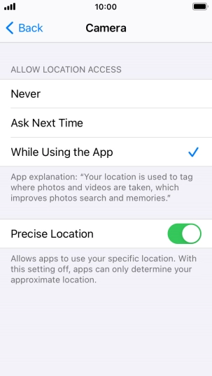 Press the required setting to turn the function on or off.