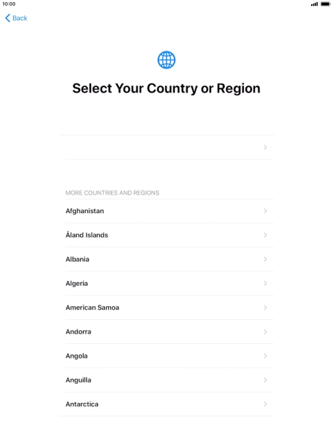 Press the required country or area. Press the required country or area.